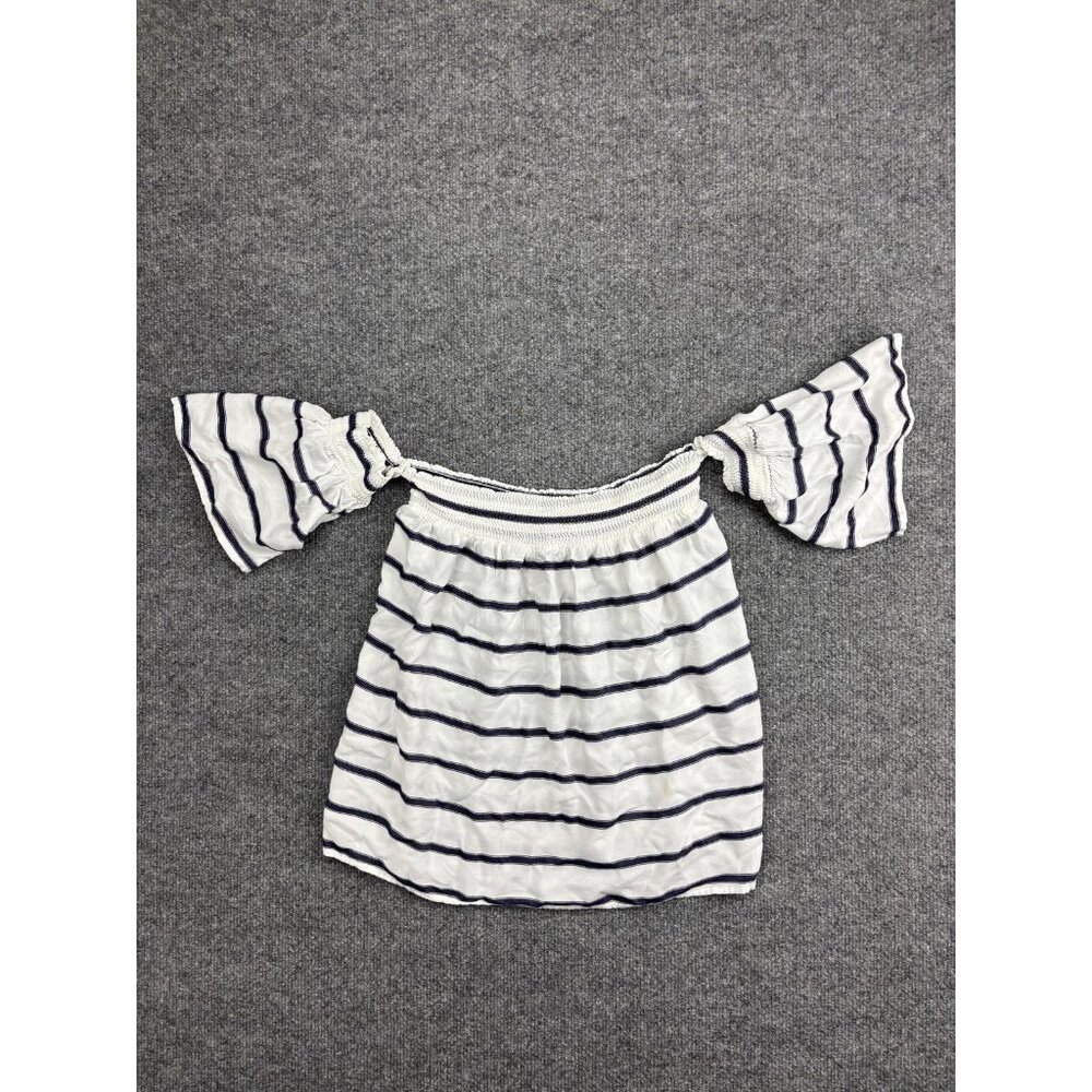 Rails Shirt‎ Womens Medium White Navy Striped Off Shoulder Smocked Top Boho Chic